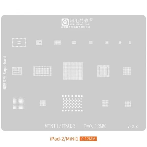 PHONEFIX Amaoe BGA Reballing Stencil for iPad CPU and NAND chips, used for precise soldering and reballing repairs.
