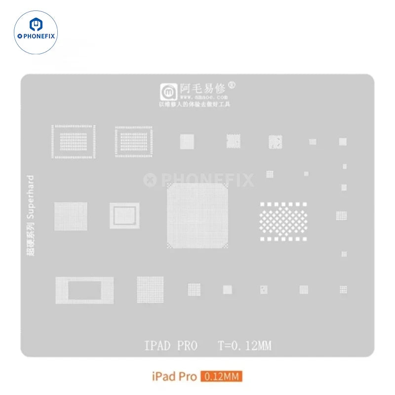 PHONEFIX Amaoe BGA Reballing Stencil for iPad CPU and NAND chips, used for precise soldering and reballing repairs