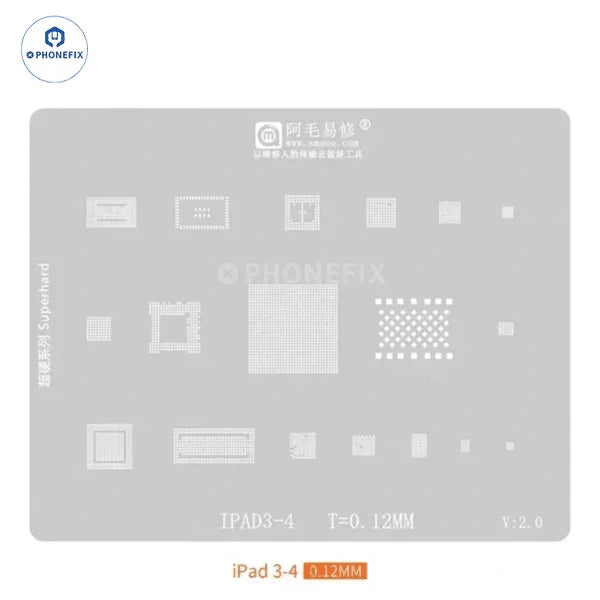 PHONEFIX BGA Reballing Stencil for iPad with UFO-shaped rounded hole, used for Apple iPad composite reballing and repair.