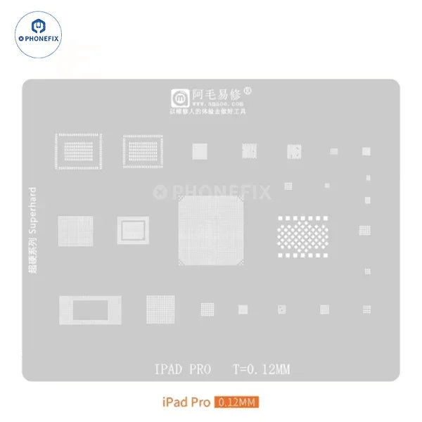 PHONEFIX BGA Reballing Stencil for iPad Pro with mechanic UFO rounded hole, designed for Apple iPad composite reworking.