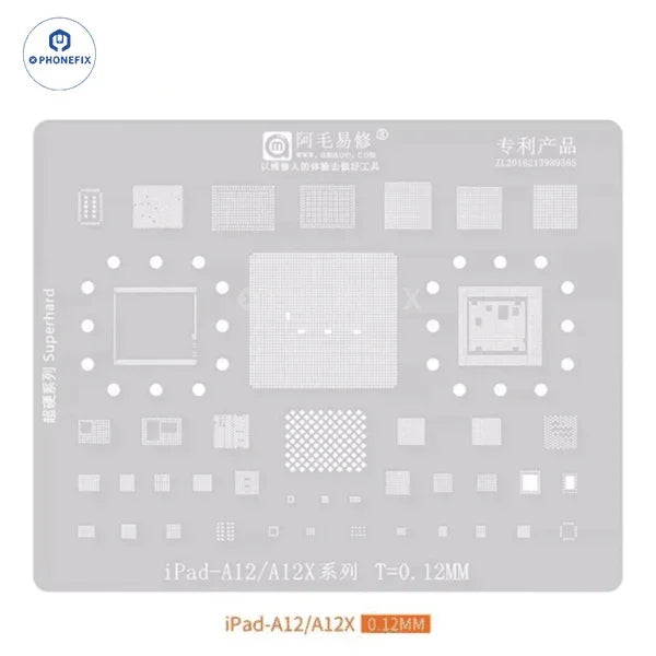 PHONEFIX BGA reballing stencil for iPad repair, featuring a mechanic UFO rounded hole design for Apple iPad composite stencils set.