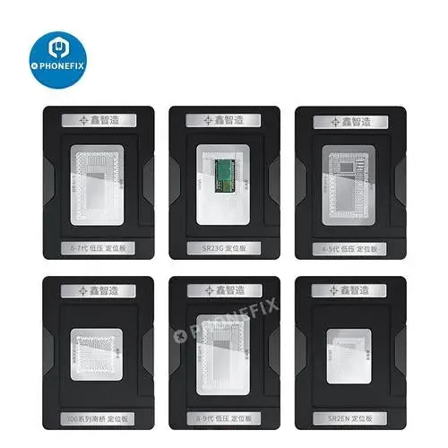 XinZhiZao BGA Reballing Stencil Kit for MacBook CPU repair, with detailed stencil pattern and tools for chip reballing.