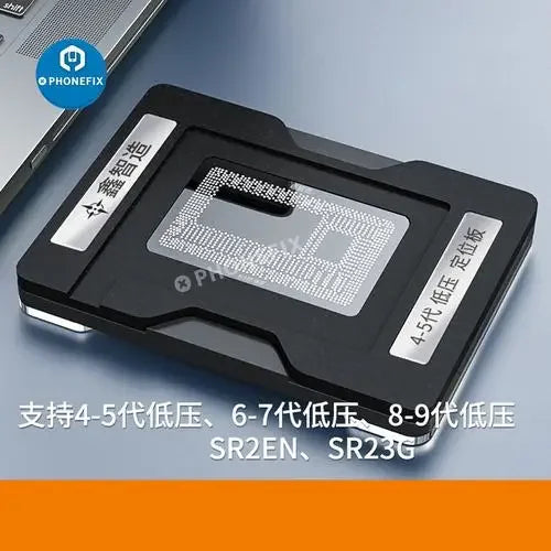 Kit de plantillas de reballing BGA XinZhiZao para la reparación de chips de CPU de MacBook, con marco metálico de precisión y plantillas de varios tamaños para diferentes tareas de reparación.