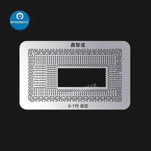 Kit de plantillas de reballing BGA de XinZhiZao para la reparación de chips de CPU de MacBook, con patrones de plantillas detallados y herramientas para un reballing preciso.