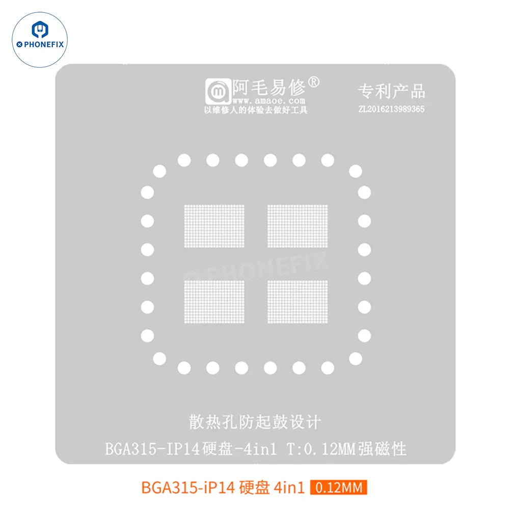 PHONEFIX BGA110 BGA315 NAND chip BGA reballing stencil for precise chip repair and soldering processes.