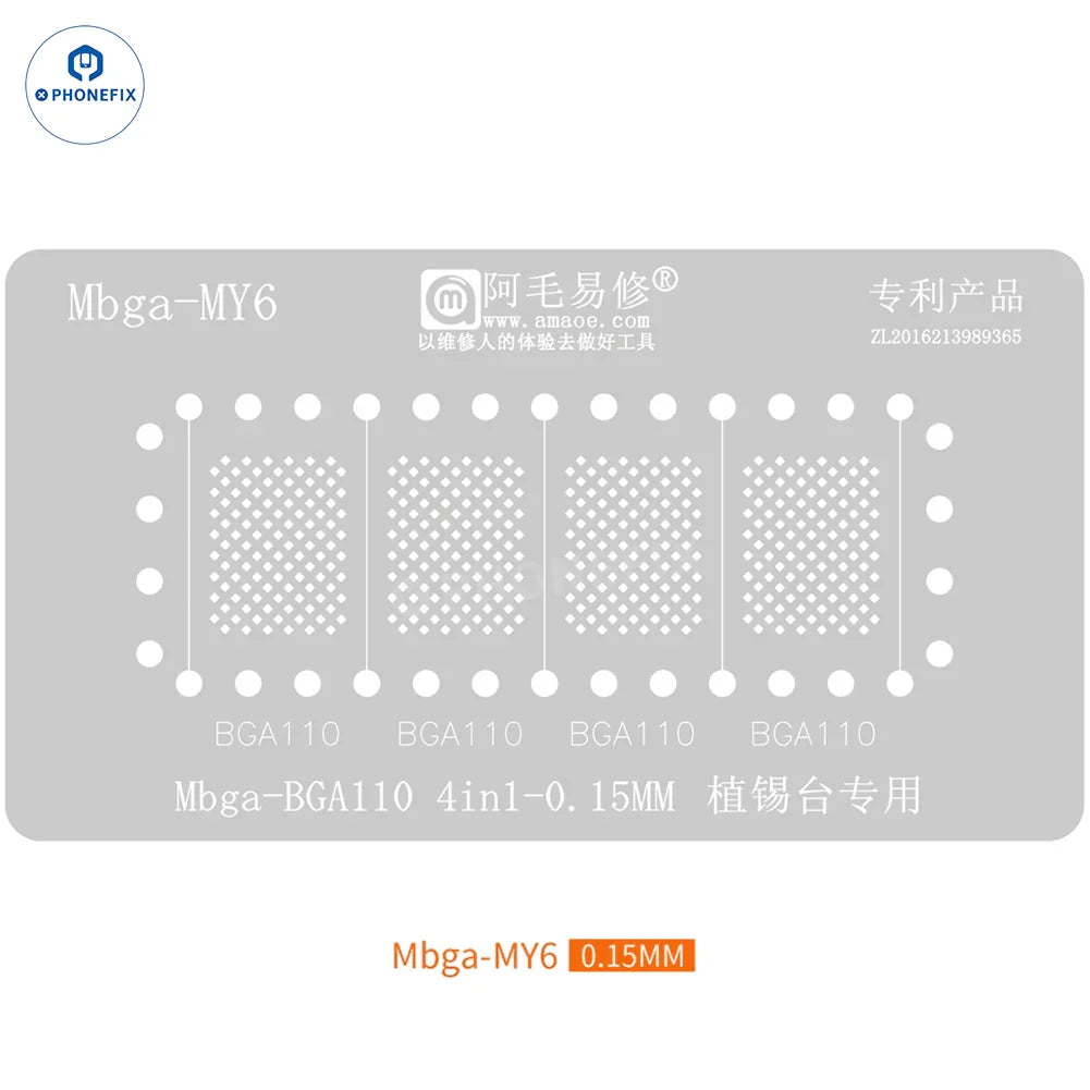 PHONEFIX BGA110 BGA315 NAND Chip BGA Reballing Platform with 4-in-1 BGA Reballing Stencil for electronics repair.