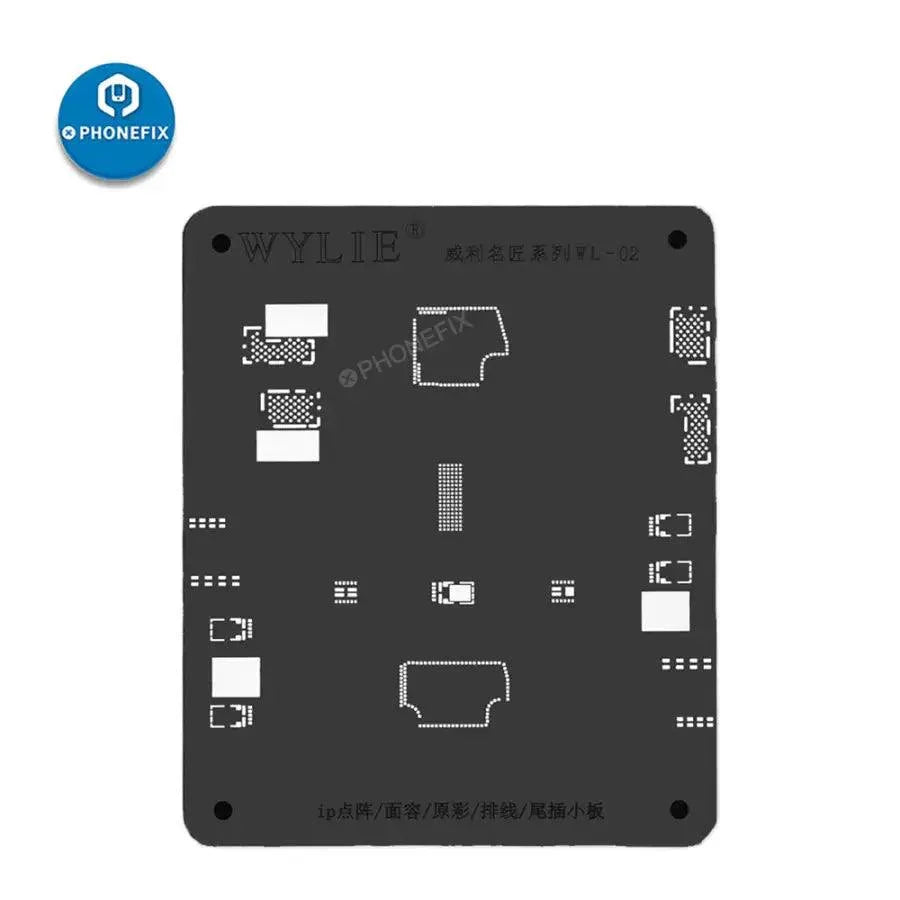 WYLIE WL-02 Black Dot Matrix BGA Reballing Stencil for iPhone 12 Face ID repair, used for precise reballing of iPhone components