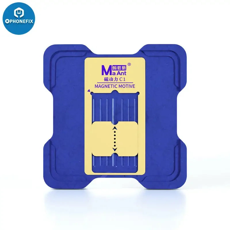 MaAnt C1 Tin Planting Platform for iPhone Qualcomm Hisilicon CPU BGA reballing stencil by PHONEFIX, used for precise chip rework.