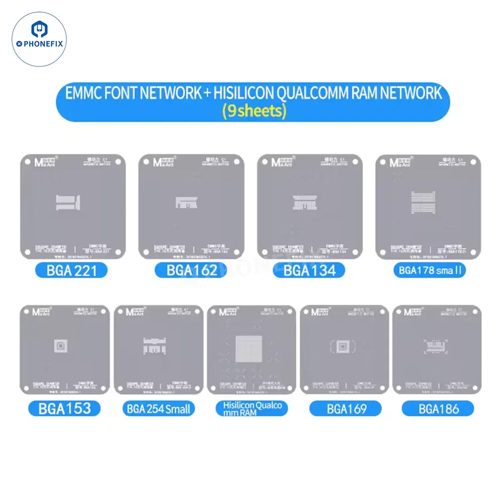 MaAnt C1 Tin Planting Platform BGA reballing stencil for iPhone Qualcomm Hisilicon CPU, used for precise chip repair.