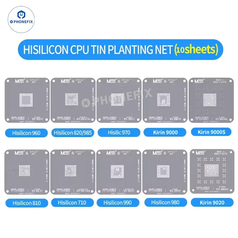PHONEFIX MaAnt C1 Tin Planting Platform BGA Reballing Stencil for iPhone Qualcomm Hisilicon CPU, shown on Hi10.png.