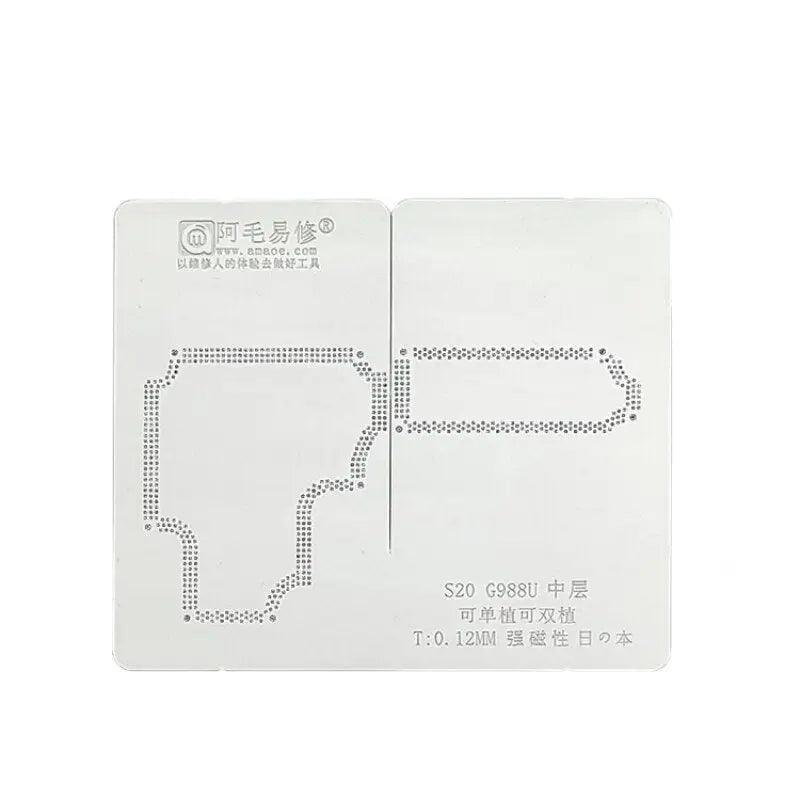 Amao S20 Ultra G988U/G988B BGA reballing stencil from PHONEFIX, middle layer planting platform for phone BGA repair, China-made.