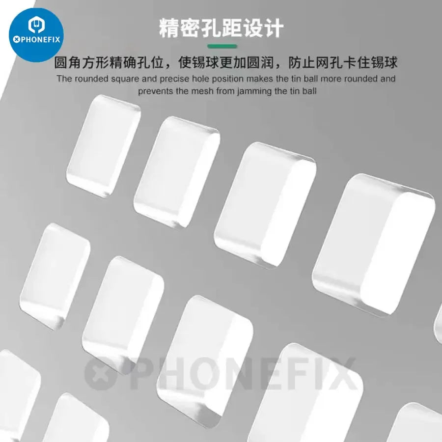 PHONEFIX BGA Reballing Stencil for iPhone CPU chips, universal CPU reballing tin planting table, precise and easy to use.