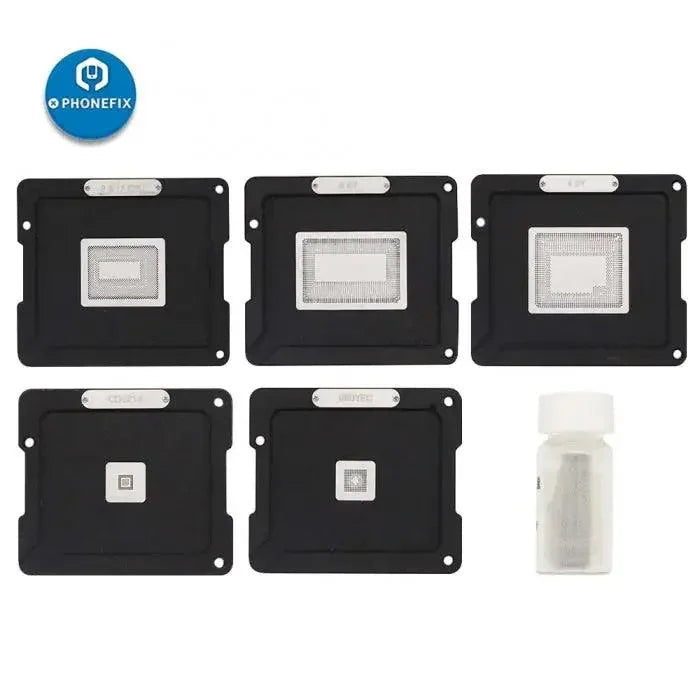 PhoneFix DS-908 BGA Reballing Platform Set for MacBook, soldering tool kit with BGA stencil for precise reballing and repair.