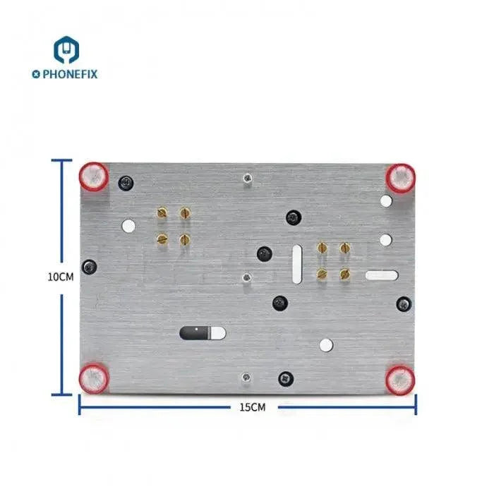 PHONEFIX high-temperature iPhone X motherboard cooling soldering platform with BGA reballing stencil for precise repairs.
