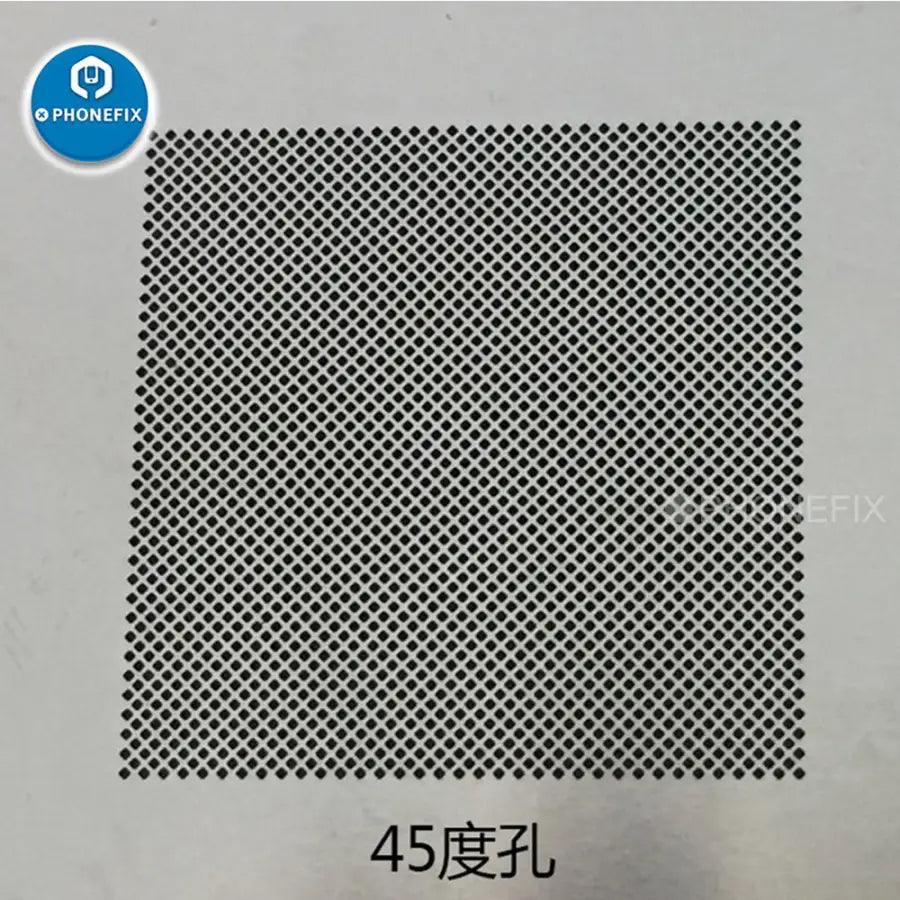 PhoneFix multi-functional BGA reballing stencil with 0.12mm holes, compatible with 0.3, 0.35, 0.4, and 0.5mm BGA chips.