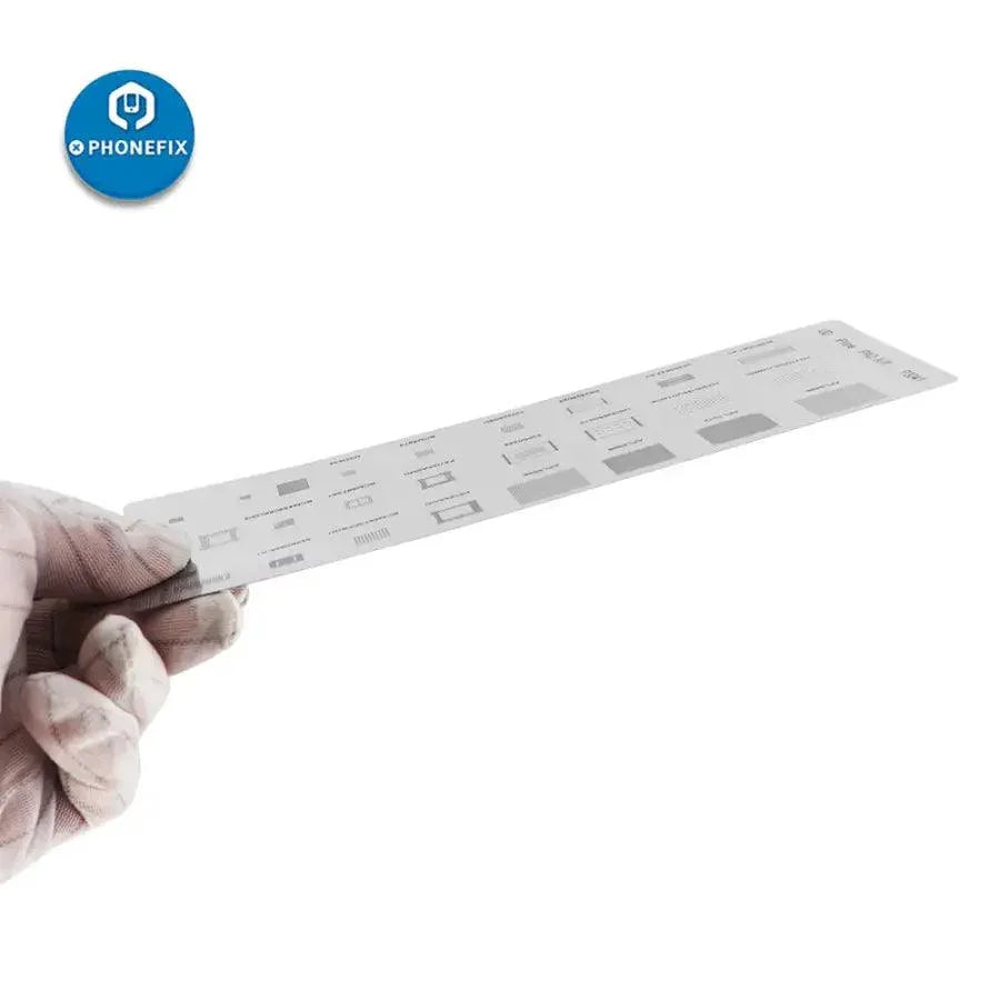 PhoneFix P3041 BGA Reballing Stencil template for iPad CPU, Power, Touch, and WiFi IC reballing process.