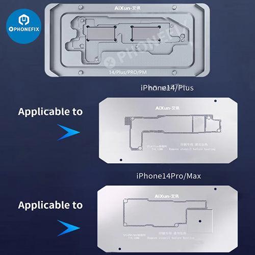 PHONEFIX Z14 motherboard middle frame planting tin stand for iPhone 14 series BGA reballing stencil, with precise metal frame and stencil.