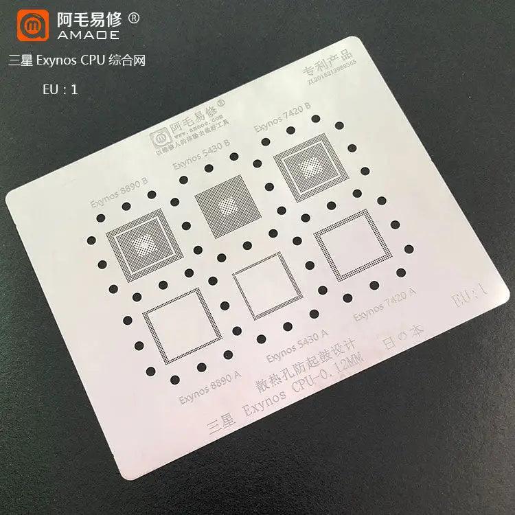 Amaoe BGA Reballing Stencil for Samsung Exynos EU1 EU2 EU3 chips, designed for precise reballing by PHONEFIX.