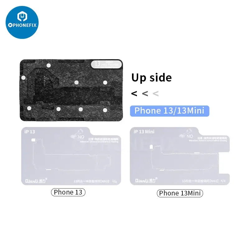 Qianli 4-in-1 middle layer tin planting platform for iPhone 13 Pro Max Mini BGA reballing stencil by PHONEFIX.