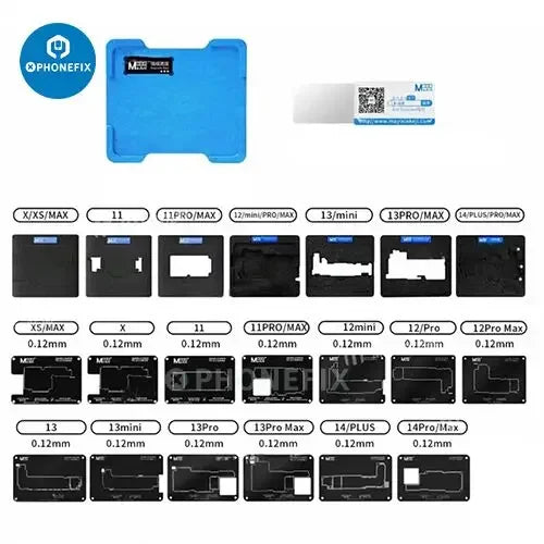 PhoneFix MaAnt 0.12mm BGA reballing stencil for iPhone X to 14 Pro Max, middle layer reballing platform, precise rework tool.