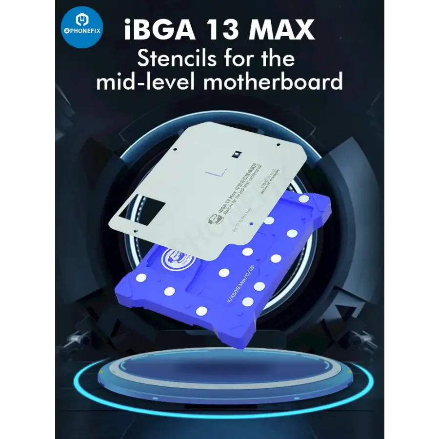BGA reballing stencil for iPhone X-13 Pro Max by PHONEFIX, middle frame reballing platform for iPhone repair technicians.