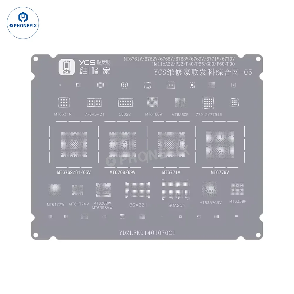 MediaTek BGA reballing stencil for iPhone and Android phones by PHONEFIX, used for CPU chip reballing and repair.