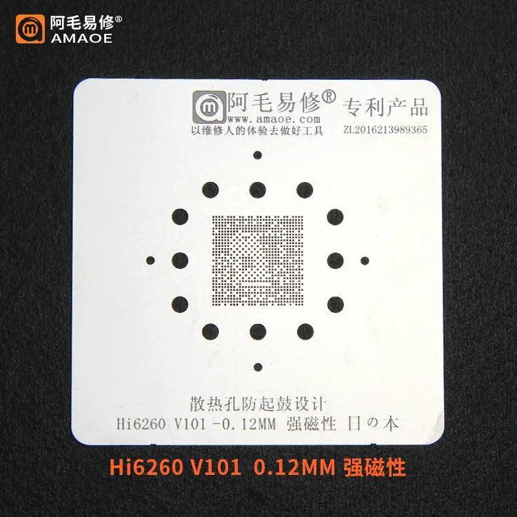 Amaoe BGA reballing stencil for HI6250 and HI3690 CPU, used for 5G smartphone repair by PHONEFIX.
