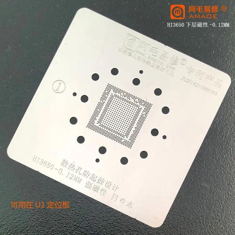 Amaoe BGA reballing stencil for HI6250 and HI3690 CPUs, used for 5G phone repair, by PHONEFIX.