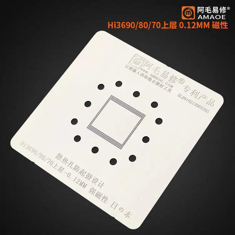 Amaoe BGA reballing stencil for HI6250 and HI3690 CPU 5G, used for reballing phone chips, by PHONEFIX.
