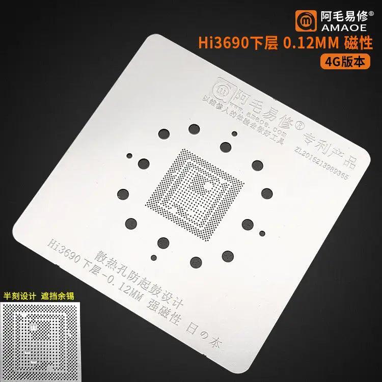 Amaoe BGA Reballing Stencil for HI6250 and HI3690 CPU 5G, used for reballing phone chips, by PHONEFIX.