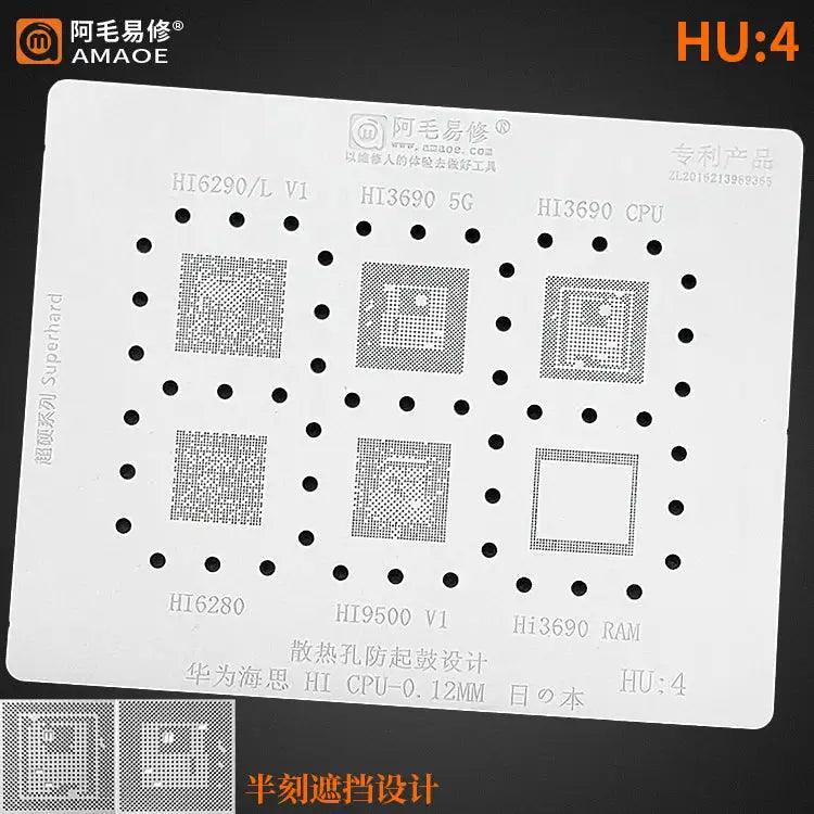 Amaoe BGA Reballing Stencil for Huawei CPU HU:1-4, used for reballing Huawei smartphone chips, by PHONEFIX.