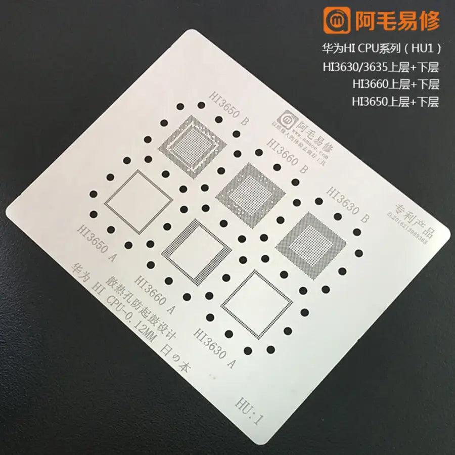 Amaoe BGA Reballing Stencil for Huawei CPU HU:1-4, used for reballing Huawei smartphone chips, by PHONEFIX.