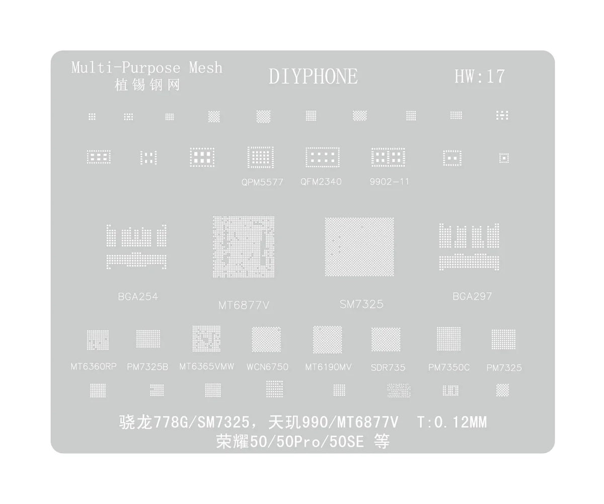 Amaoe BGA reballing stencil for Huawei CPU, RAM, WIFI IC, used for precise reballing repair, by PHONEFIX.