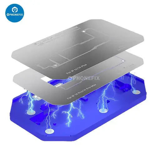 PHONEFIX BGA Reballing Stencil for iPhone 14 Pro Max, middle layer tin-planting platform for iBGA repair, 4-in-1 mechanic tool.