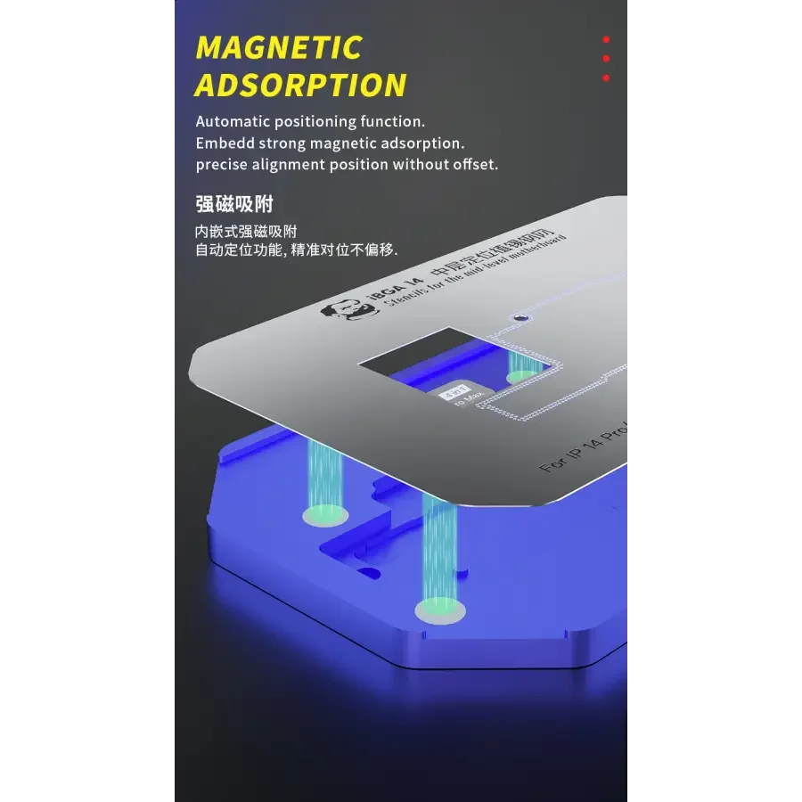 PHONEFIX BGA Reballing Stencil for iPhone 14 Pro Max, iBGA middle layer tin-planting platform for precise reballing repair.