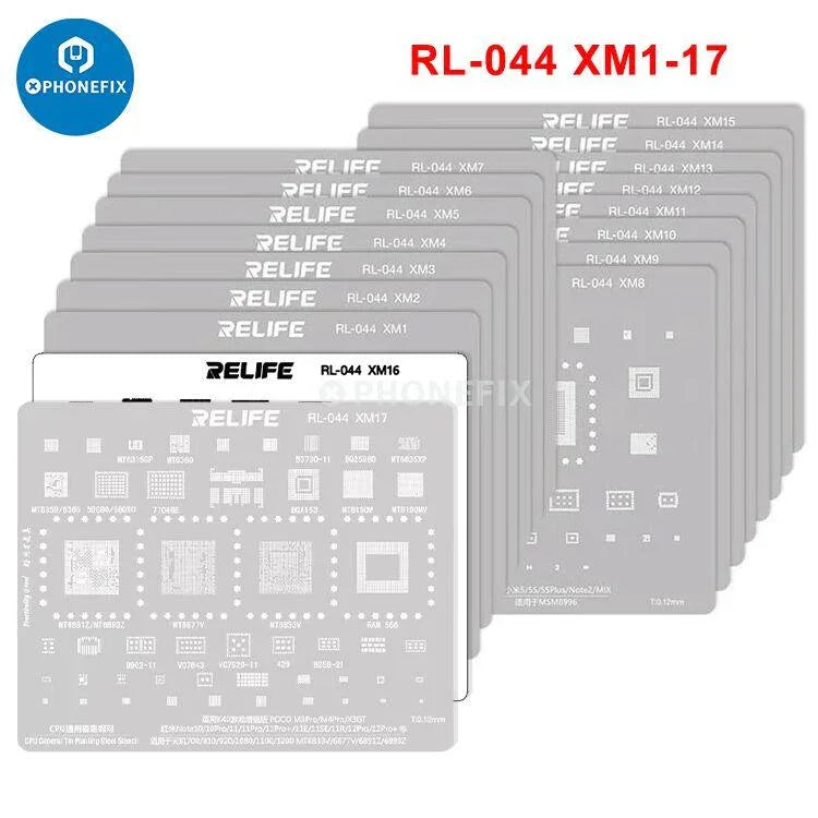 PhoneFix RL-044 BGA stencil for iPhone, Huawei, Samsung, Xiaomi Android CPUs for reballing and repair.