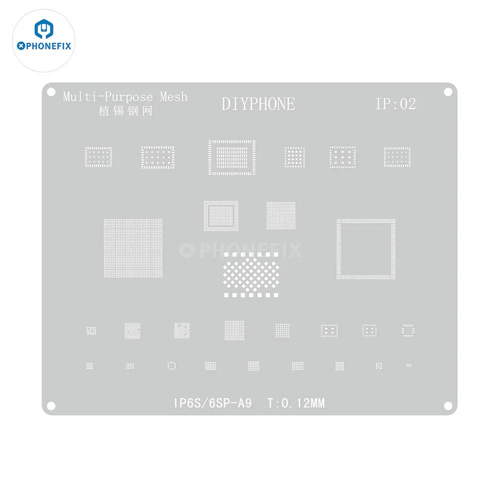 PHONEFIX Amaoe CPU BGA Reballing Stencils Kit for iPhone PCB boards, precision BGA reballing stencil for iPhone repair.