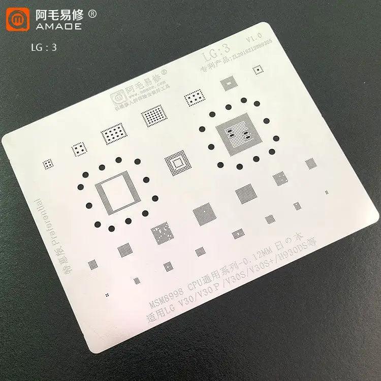 AMAOE BGA Reballing Stencil Template for LG phones, made by PHONEFIX, featuring a plant tin net design for reballing repairs.