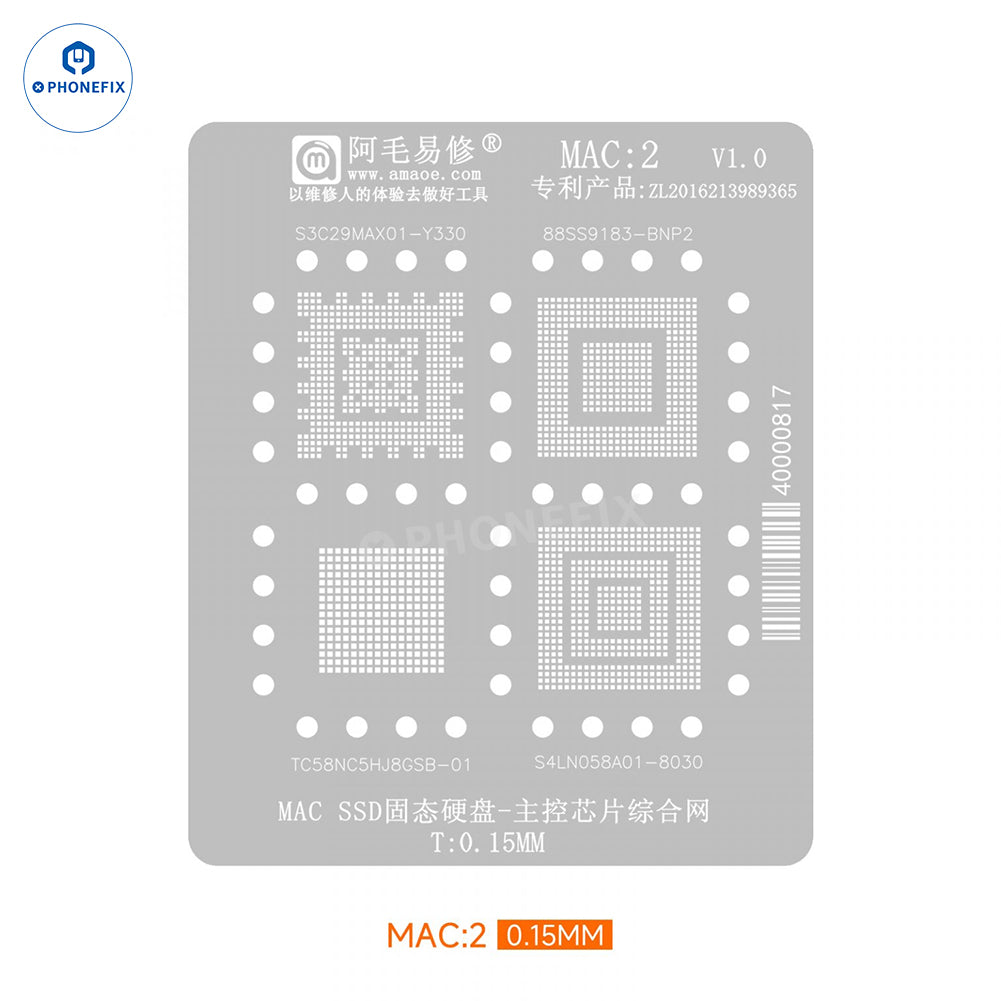 PHONEFIX Amaoe BGA Reballing Stencil for Apple MacBook CPU IC, precision tool for reballing and repair.