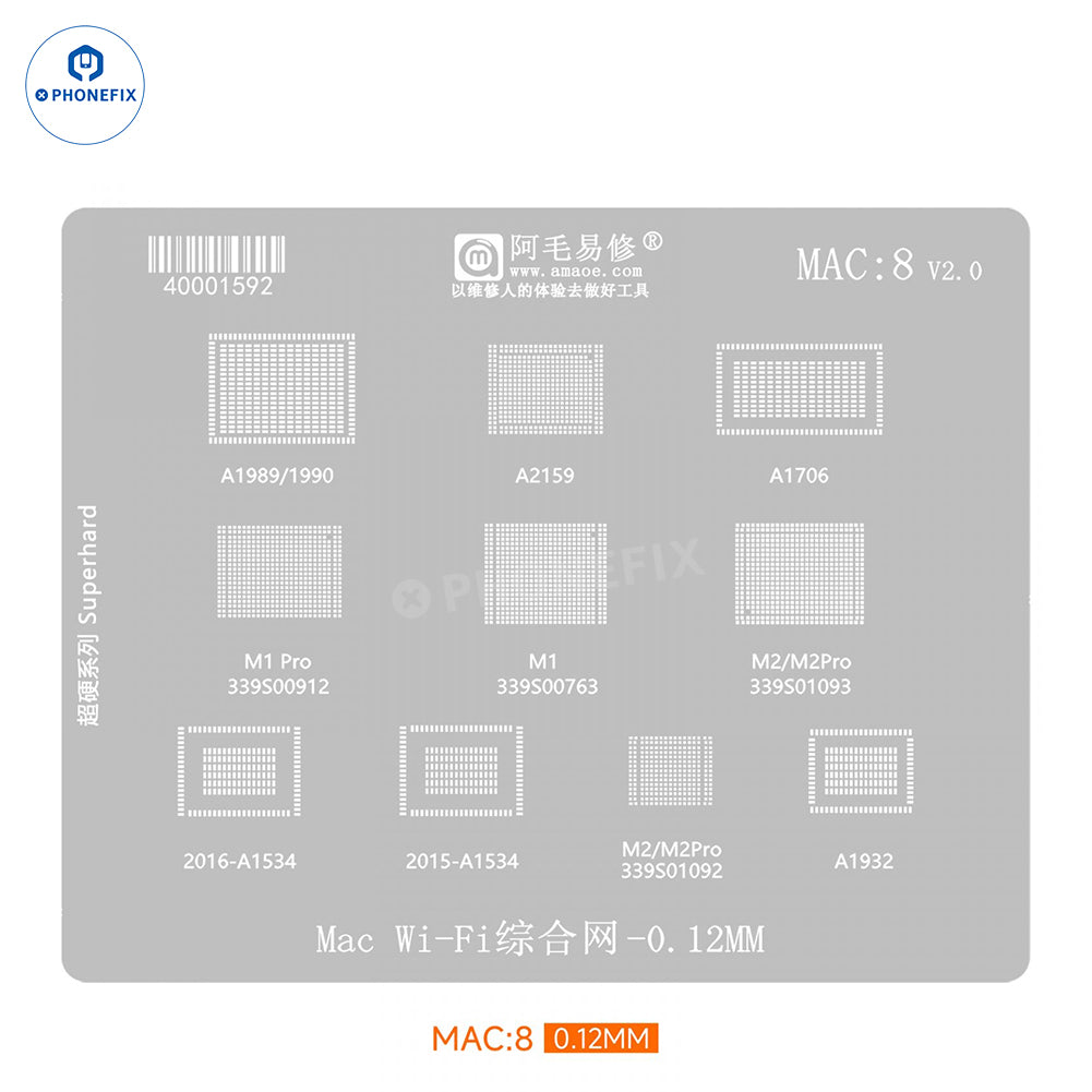 Amaoe BGA reballing stencil for Apple MacBook CPU IC, featuring precision holes for reworking MacBook notebook processors.