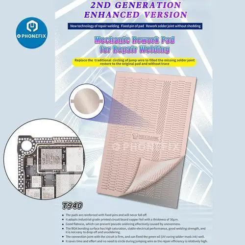 PhoneFix Mechanic 2nd Gen Rework Pad BGA Welding Tool for soldering and reballing BGA chips, featuring precision stencil design.