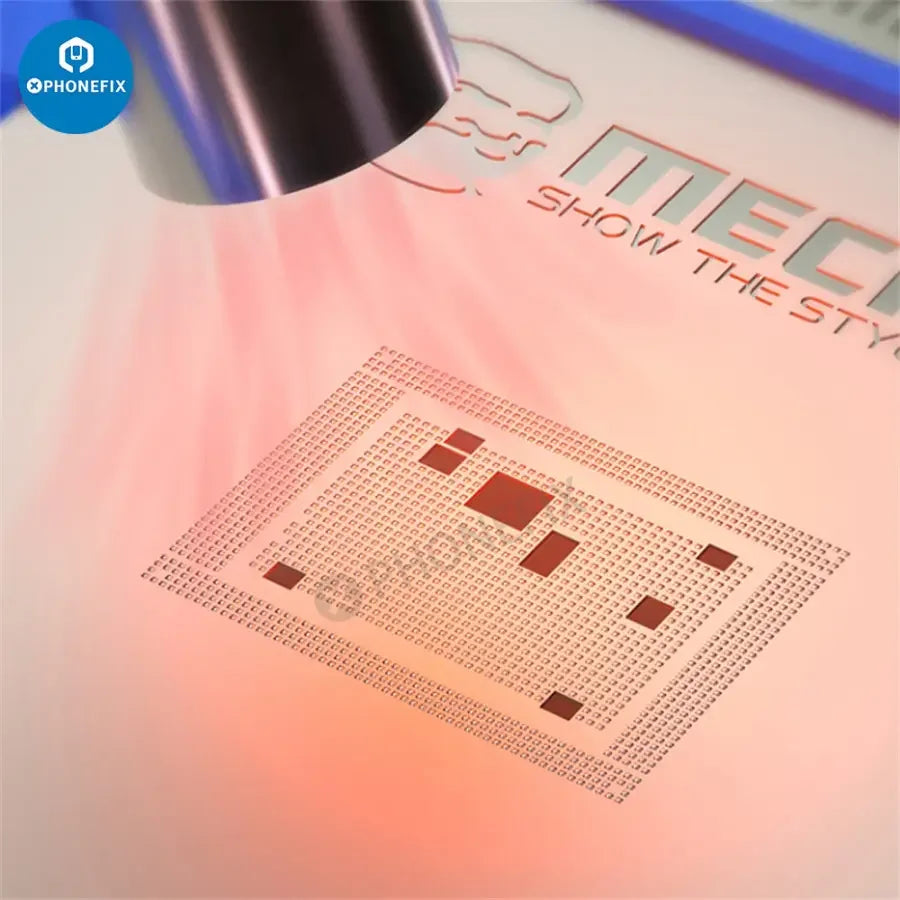 PHONEFIX Mechanic MagTin Tin BGA Reballing Stencil for iPhone, Huawei, Qualcomm, with 9-piece planting platform for precise rework.
