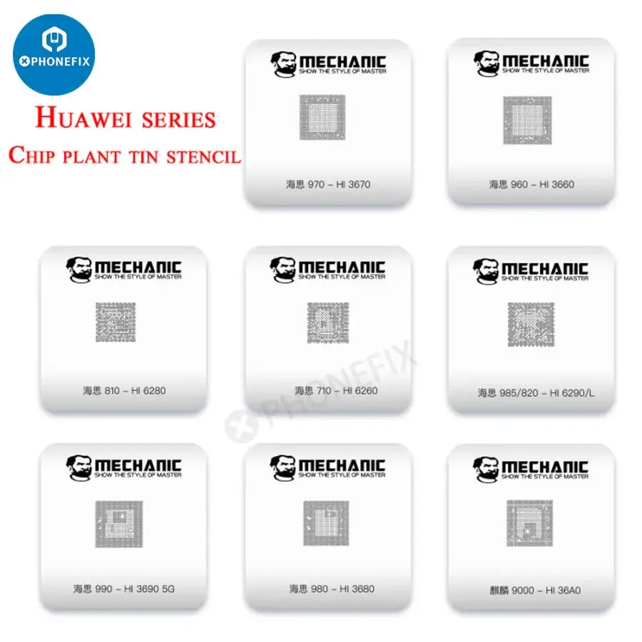PhoneFix BGA Reballing Stencil Mechanic MagTin Tin Planting Platform for iPhone, Huawei, Qualcomm models with 9-piece set