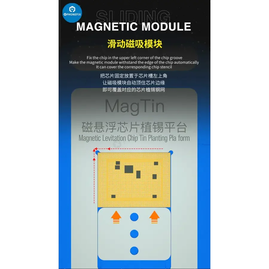 PHONEFIX Mechanic MagTin Tin Planting Platform for iPhone, Huawei, Qualcomm BGA Reballing Stencil, 9-piece set for repair.