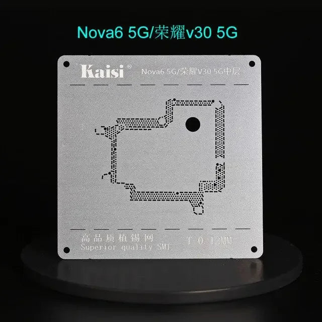 Kaisi 2D middle-level BGA reballing stencil for Huawei P40 P30 V30 Pro, used for precise BGA reballing repair.