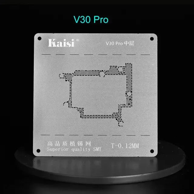 Kaisi 2D middle-level BGA reballing stencil for Huawei P40, P30, V30 Pro, used for phone repair and reballing processes.