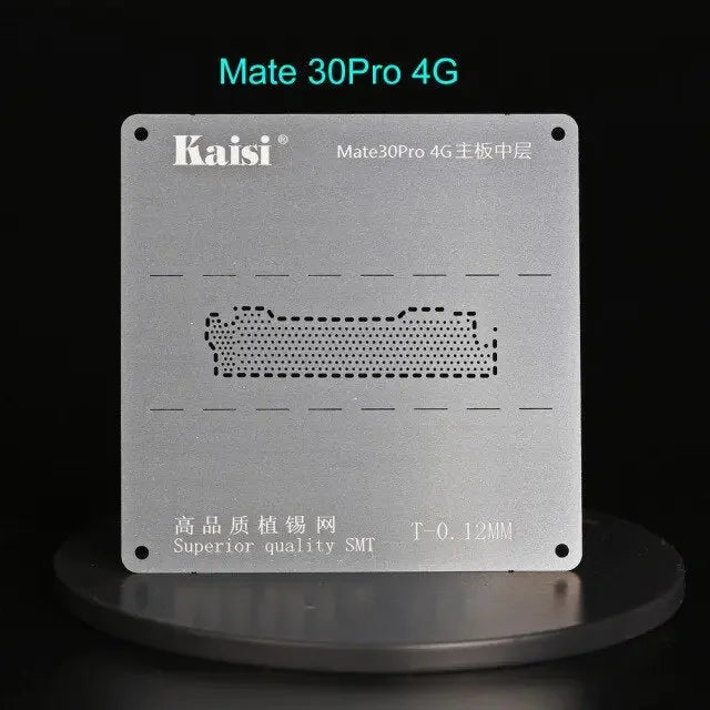 Kaisi 2D middle-level BGA reballing stencil for Huawei P40, P30, V30 Pro smartphones, used for precise BGA reballing repair.