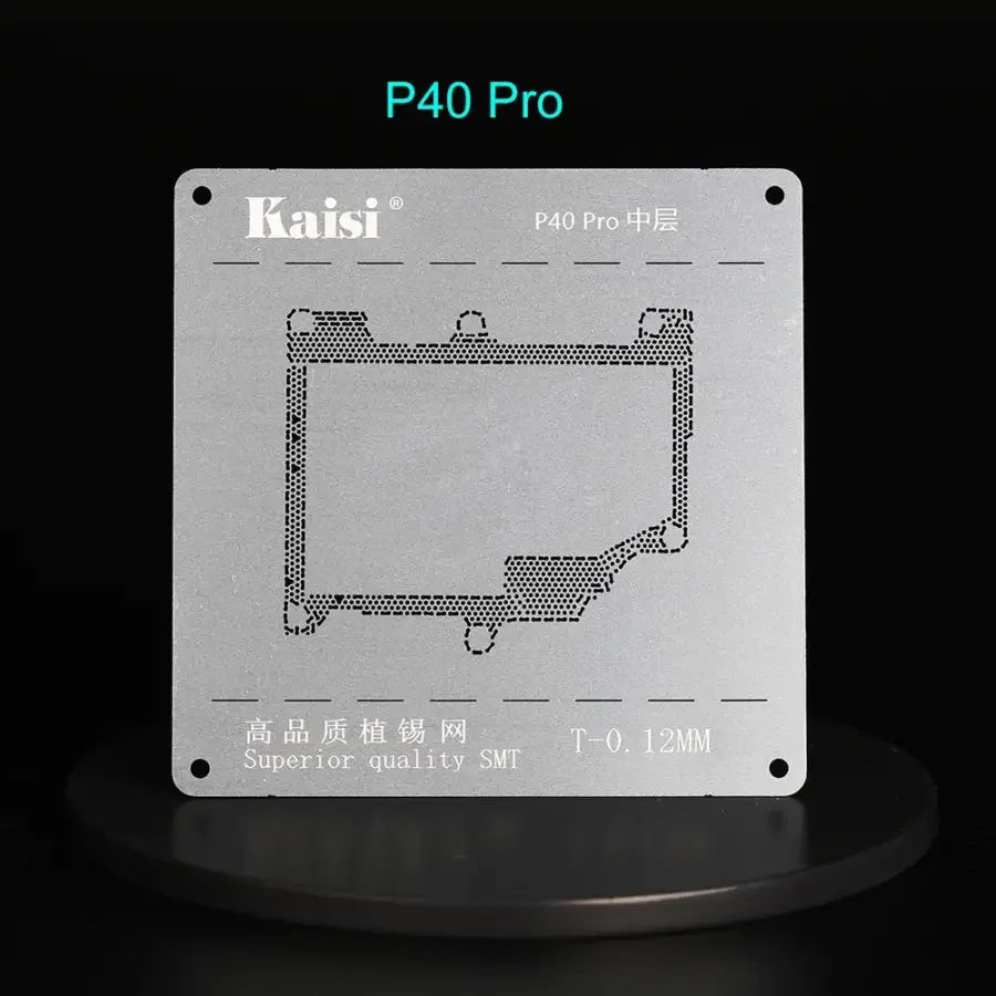 Kaisi 2D middle-level BGA reballing stencil for Huawei P40, P30, V30 Pro smartphones, used for precise BGA reballing repairs.