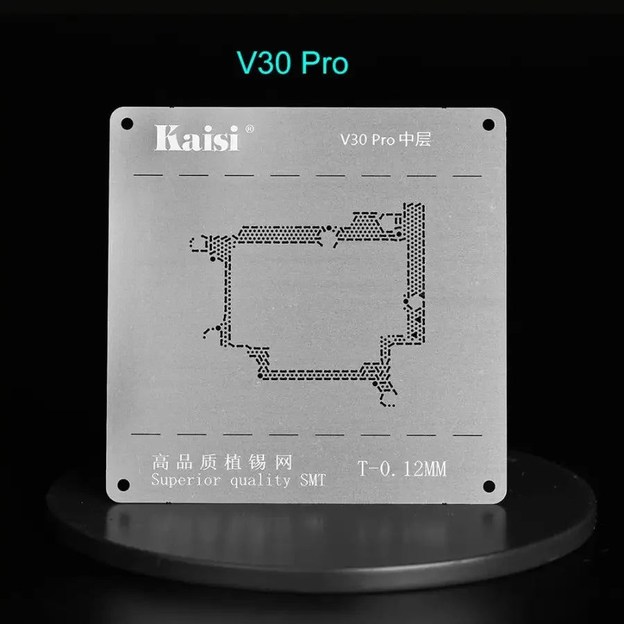Kaisi 2D middle-level BGA reballing stencil for Huawei P40, P30, V30 Pro smartphones, used for precise BGA reballing repairs.