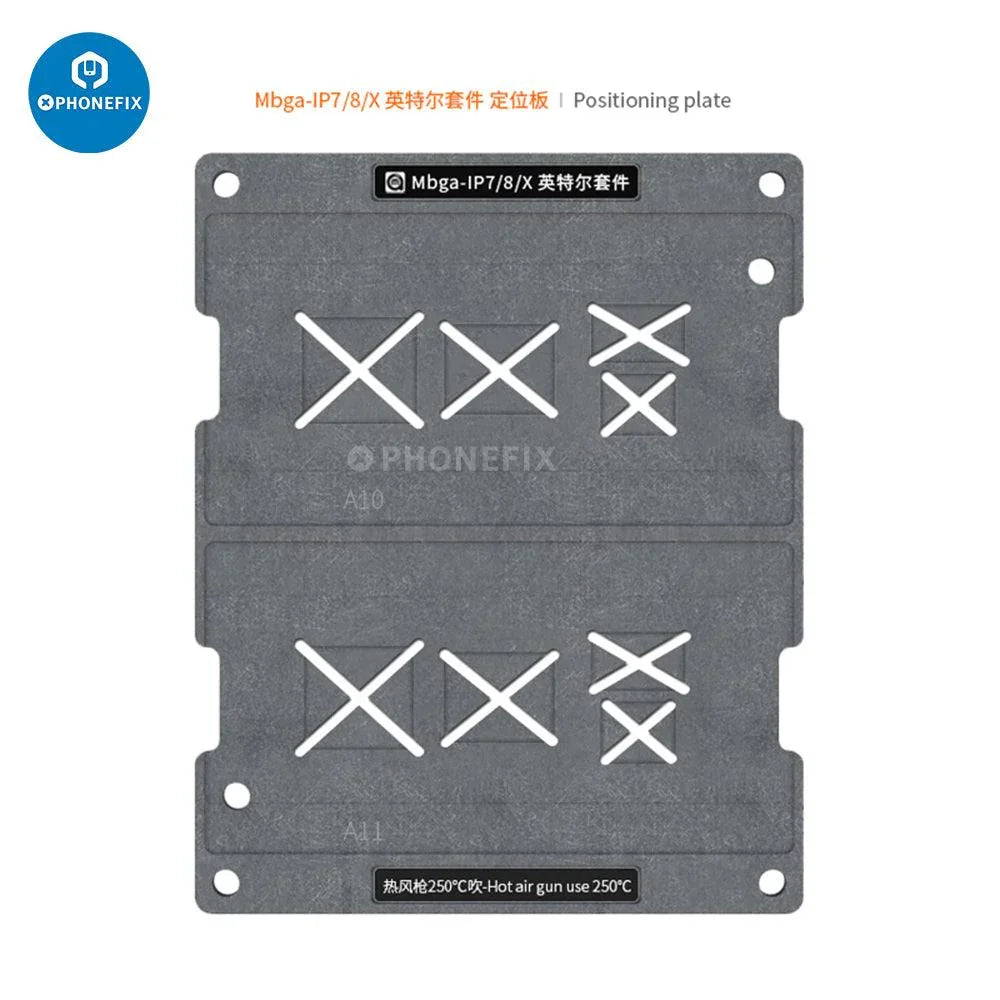 PhoneFix MBGA-IP 26-in-1 BGA Reballing Stencil for iPhone 7 to 15 Pro Max, used in iPhone motherboard repair.